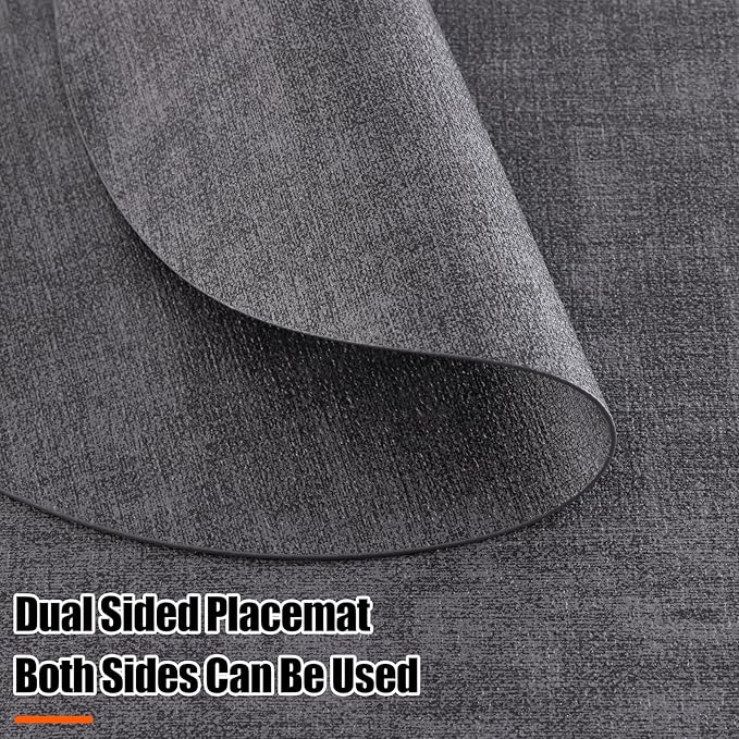 Homaxy Round Faux Leather Placemats and Coasters, Washable Dual-Side Table Mats, Wipeable Heat-Resistant Dining Place Mats for Outdoor and Indoor, Set of 4, Diameter 13 and 3.93 inch, Dark Grey