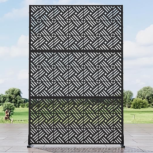 Casaphoria Metal Privacy Screen Outdoor, 72" H x 47" W Freestanding Decorative Privacy Screen for Patio Deck Balcony Garden with Stable Base, Black-Boris