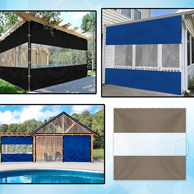 Covers & All Outdoor Clear Panel Curtain, 12 oz Vinyl Outdoor Curtains for Patio, Weather Resistant Waterproof Tarp with Brass Grommets for Pergola, Porch, Gazebos, Balcony (10'H x 10'W Feet, Beige)