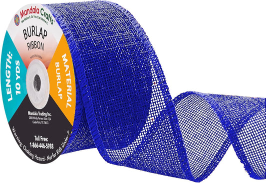 Mandala Crafts Royal Blue Burlap Ribbon 2 Inches Wide Jute Ribbons for Crafts - 20 Yds Roll Rustic Burlap Wrap Trim Ribbons for Wreaths Bows Wedding Party Decoration