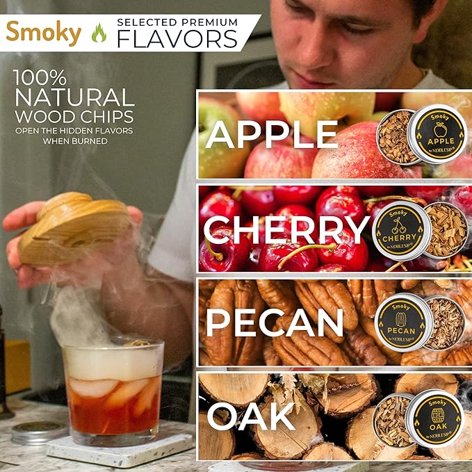 NobleSip Whiskey Cocktail Smoker Kit 𝗣𝗘𝗥𝗦𝗢𝗡𝗔𝗟𝗜𝗭𝗘𝗗, All in 1 case to Smoke Any Drink, Old Fashioned, Bourbon, Scotch. NOBLESIP Smoky in Designer Gift Box. A Great Custom Name Home bar Gift