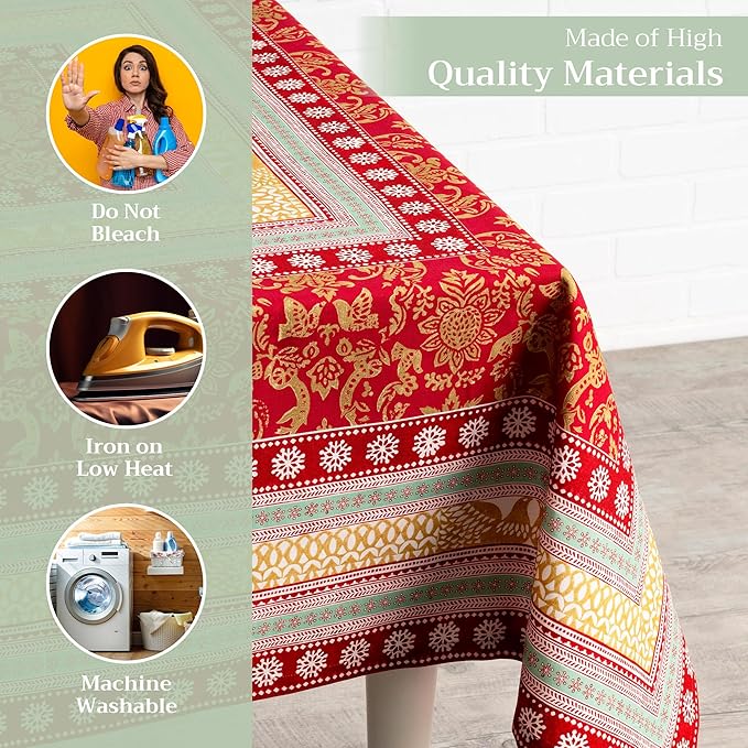 Maison d' Hermine Table Cloth Rectangle Table 100% Cotton 70 x 120 Inches Fall Tablecloth Reusable Everyday Use for Thanksgiving Christmas Decorations Dining Farmhouse Party (Sofia)