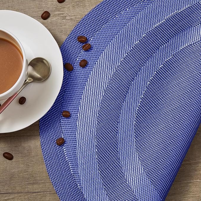 Round Placemat Set of 6 Heat Resistant Vinyl Washable Kitchen 15 inch Placemats for Home Indoor Outdoor Party (6pcs Round, Navy Blue)