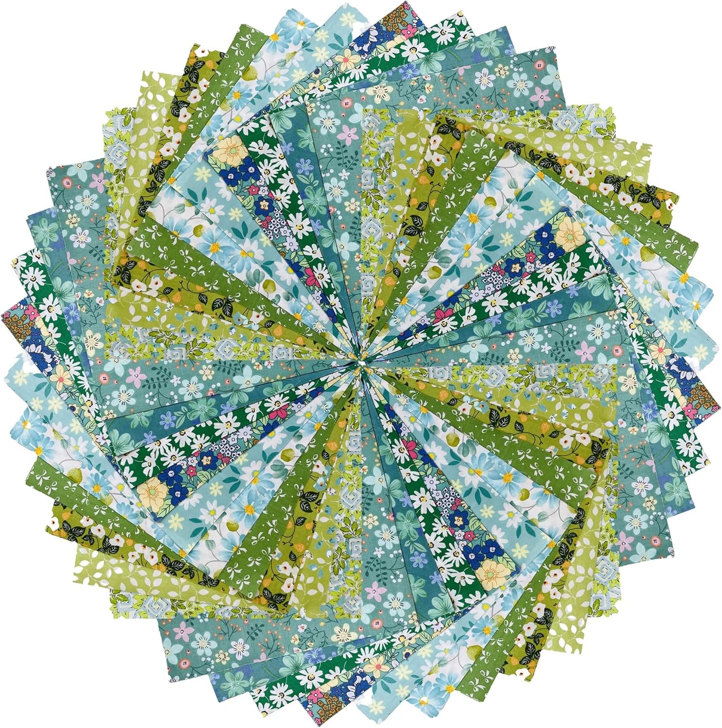 HANPATQUI 50PCS 10 x 10 inch Green Printed 100% Cotton Fat Quarters Fabric for Sewing and Quilting Bundles Precut Fabric Square for DIY Craft Patchwork