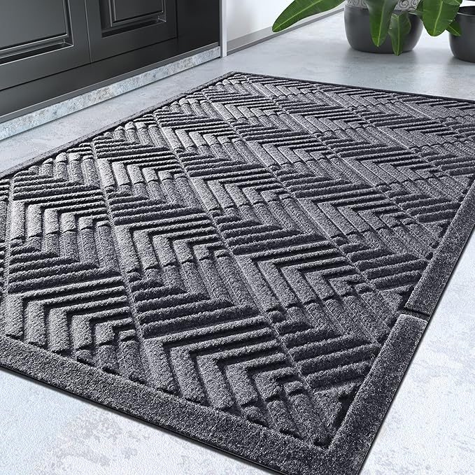 Yimobra Door Mats Outdoor 29.5x17, All-Season Waterproof Outdoor Mats for Front Door Entrance with Drainage Holes, Heavy Duty Non-Slip Doormat for Garage Patio Entryway Indoor, Gray