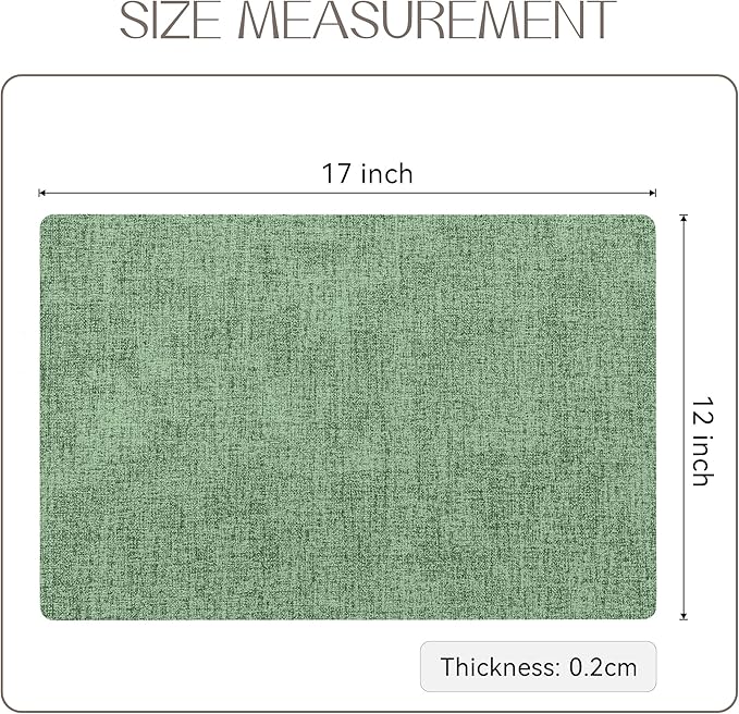 Romanstile Vinyl Placemats Set of 8-12 X 17 Inch - Heat Resistant Place Mats 100% Waterproof Oilproof Wipeable Reversible Faux Leather Table Mats for Kitchen, Dining, Party, Outdoor, Dark Green