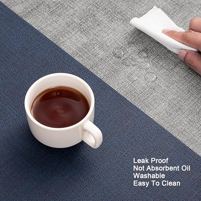Myir JUN Placemats Dual Sided, Faux Leather Place Mats Set of 6 Indoor Placemat for Dining Table Outdoor Place Mat Manteles Individuales Square Non-Slip Washable Table Mats (Gray Blue, Set of 6)