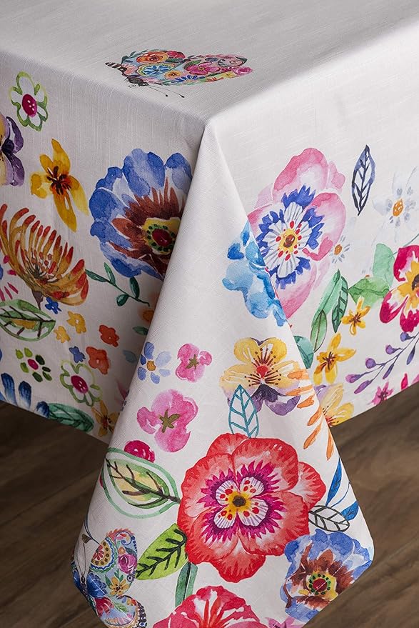 Maison d' Hermine Table Cloth Rectangle Table 100% Cotton 70 x 120 Inches Tablecloth Reusable for Dining Room, Farmhouse, Home, Party, Festive & Wedding Spring Summer - Happy Florals - High Summer