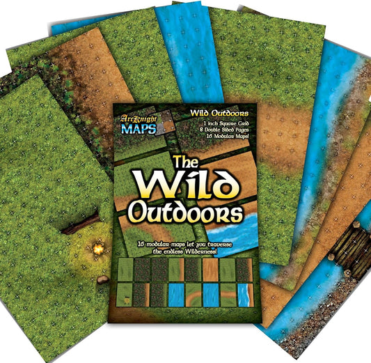 Arcknight The Wild Outdoors Roleplaying Battlemaps; 16 Modular RPG Maps in 8 Double-Sided Pages, 1" Square Grid, Modular & Versatile Design for Tabletop Gaming - for Dungeons & Dragons, Pathfinder