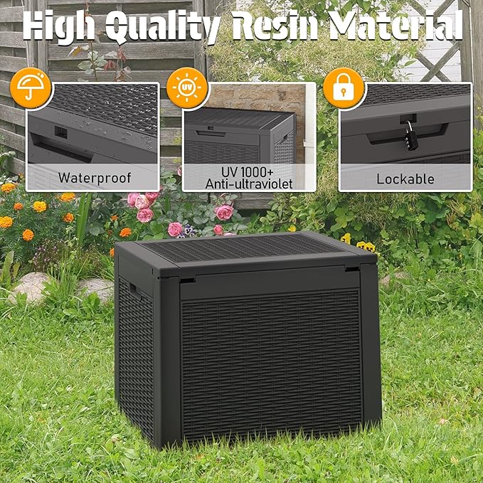 NUNU LAB 30 Gallon Outdoor Storage Box Waterproof, Outside Package Delivery Deck Boxes with Lockable Lid, Backyard Storage Bin For Garden Tools, Patio Cushions Accessories, Black