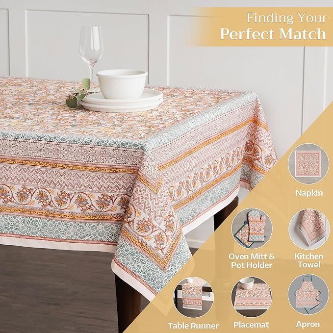 Maison d' Hermine Table Cloth Rectangle Table 100% Cotton 70 x 90 Inches Fall Tablecloth Reusable Everyday Use for Thanksgiving Christmas Decorations Dining Farmhouse Party (Nila)