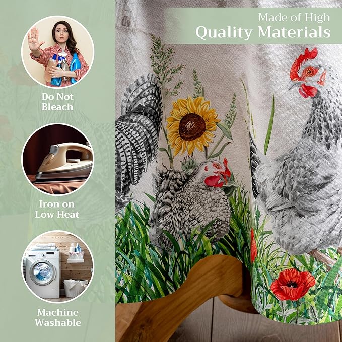 Maison d' Hermine Table Cloth Round Table 100% Cotton 63 Inches Tablecloth Reusable Decorative Everyday Use for Dining Room, Farmhouse, Home, Party, Festive & Wedding Spring Summer - Basse Cour
