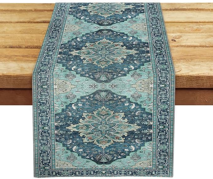 OYIMUA Boho Floral Pattern Summer Table Runner 72 Inches Long Teal and Blue Runners for Tables Rustic Spring Fall Decorations for Home Indoor and Outdoor Party Decor