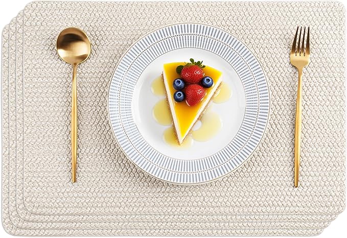 POLYTE Indoor/Outdoor Washable Woven Vinyl Table Dining Placemats, Set of 4