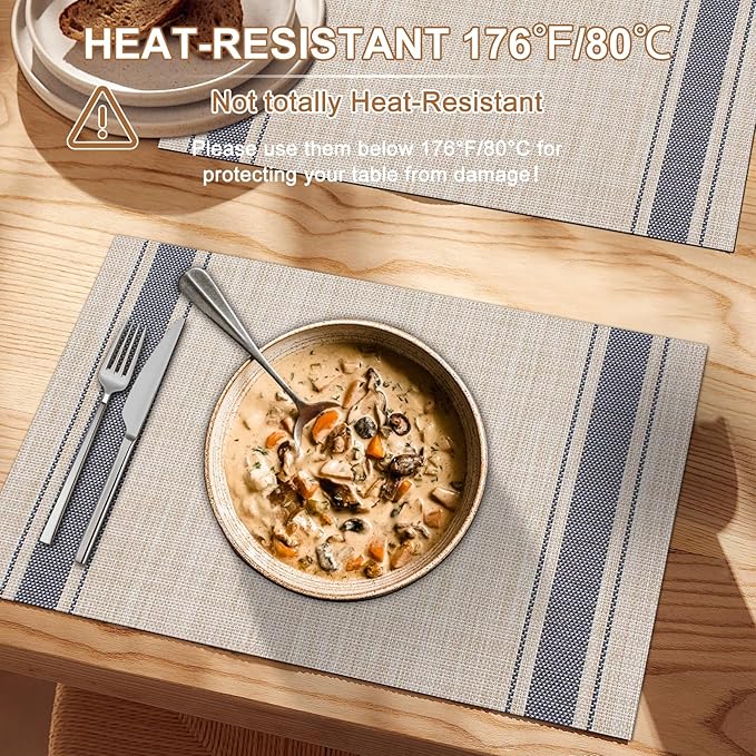 BETEAM Placemats Set of 8, Woven Vinyl Placemat for Dining Table Washable Wipeable Kitchen Place Mats Durable Indoor Outdoor Table Mats
