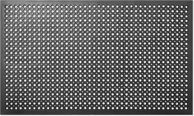 GRIDMANN Rubber Floor Mat, 36" x 60" Anti-Fatigue Drainage Mat, Non-Slip and Grease Resistant for Restaurants, Commercial Kitchens, Bar Floors, Black