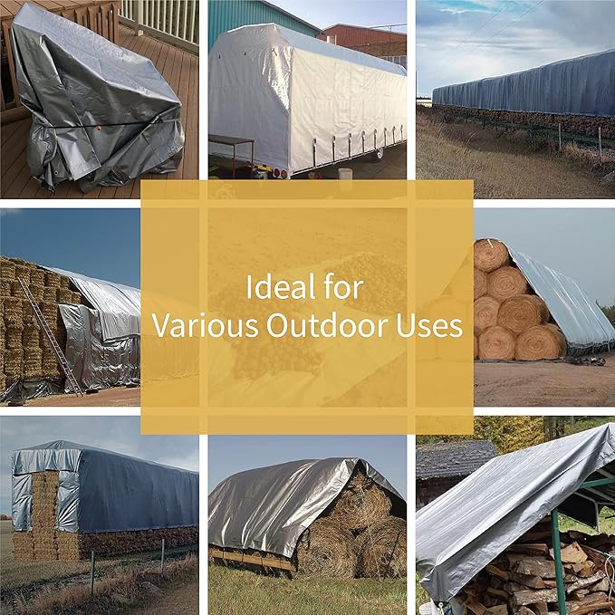 GUARD SHIELD Silver Tarp Waterproof 8x8 Feet Medium Duty All Purpose Poly Tarps Cover 7mil