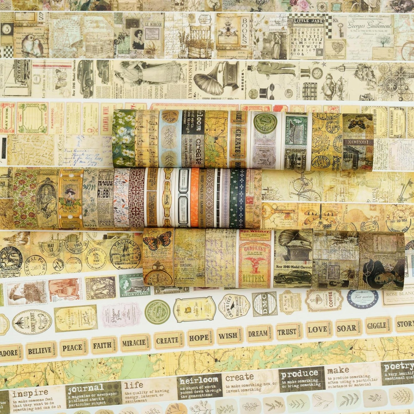 36 Rolls Vintage Washi Tape Pack Retro Arts Adhesive Tapes Wide Chronicle Decorative Masking Tape Sets for Craft, Kids, Scrapbook, DIY, Gift Wrapping (Duke Jorge)