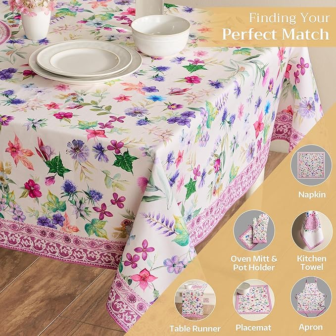 Maison d' Hermine Table Cloth Rectangle Table 100% Cotton 60 x 120 Inches Tablecloth Reusable Decorative Everyday Use for Dining Room, Farmhouse, Home, Party, Festive & Wedding Spring Summer - Chardon