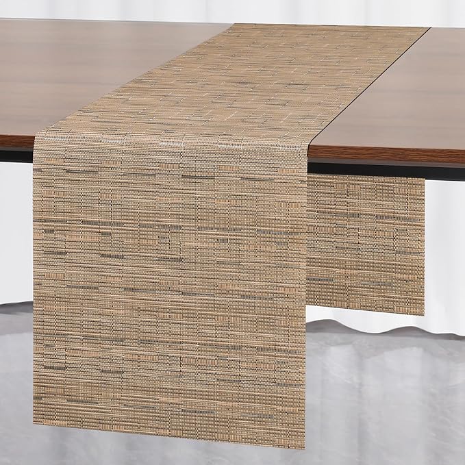 Myir JUN Table Runner, Vinyl Table Runner Indoor Arbitrarily Cropped Runner for Table Heatproof for Home Party (Light Brown, 15 x 94 inch)