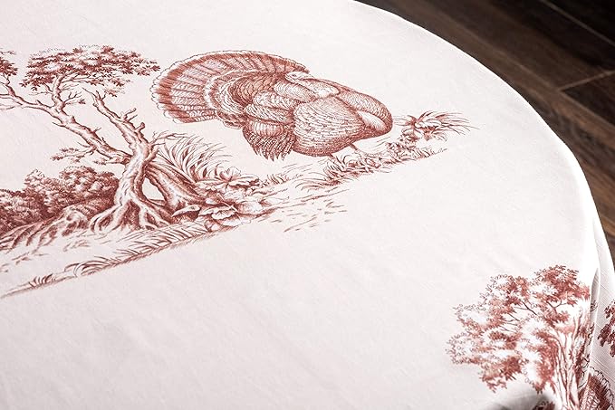Maison d' Hermine Table Cloth Round Table 100% Cotton 69 Inches Fall Tablecloth Reusable Everyday Use for Thanksgiving Christmas Decorations Dining Farmhouse Party (Holy Jouy - Brown)