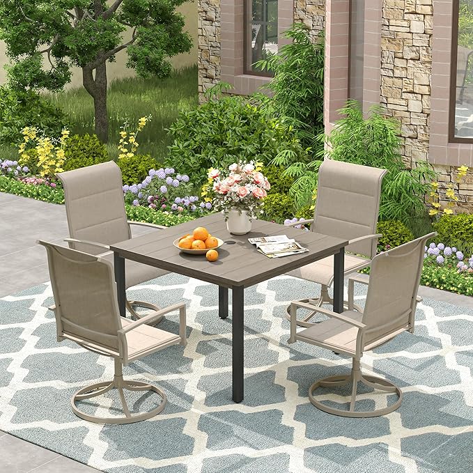 VICLLAX Outdoor Patio Dining Table for 4, Metal Square Patio Table with Umbrella Hole for Backyard Porch, Grey 40.2"