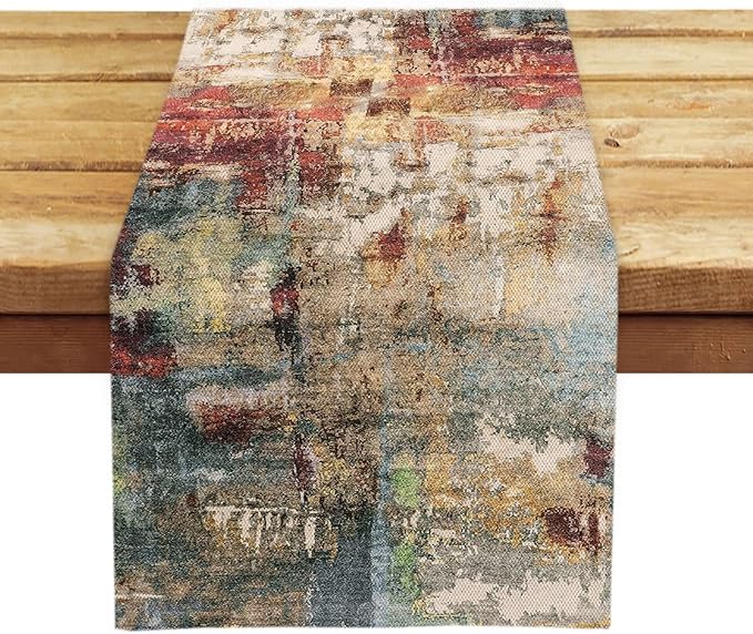 OYIMUA Modern Abstract Rust Colorful Table Runner 13 x 90 Inches Summer Runners for Tables Rustic Spring Fall Decorations for Home Indoor Outdoor Table Decor