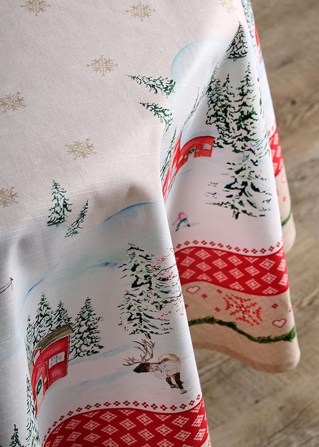 Maison d' Hermine Table Cloth Round Table 100% Cotton 69 Inches Fall Tablecloth Reusable Everyday Use for Thanksgiving Christmas Decorations Dining Farmhouse Party (Rural Christmas)