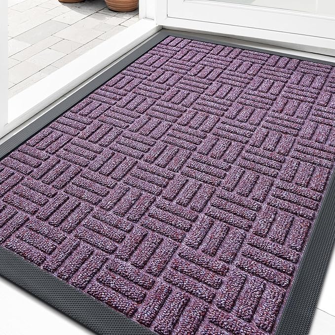 OLANLY Front Door Mat Outside Entrance 59x34, Absorbent, Heavy Duty Sturdy Natural Rubber Doormat Indoor Outdoor, Non-Slip, Stain and Fade Resistant, Low Profile Floor Mat for Entryway, Violet
