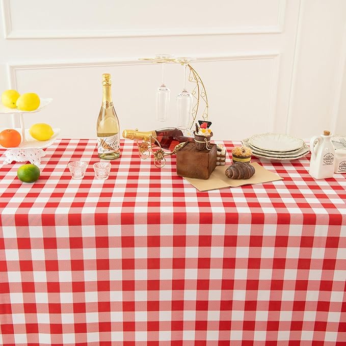 Classic Gingham Buffalo Tablecloth Fabric - Oblong 90x132 Inch Water Proof Checkered Table Cloth for Indoor Outdoor - Table Cover for Birthday, Picnics, BBQs, and Parties