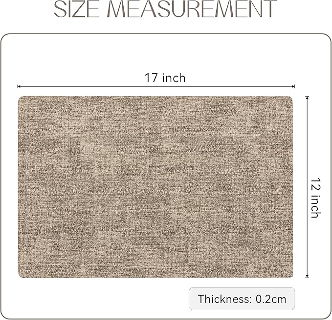 Romanstile Vinyl Placemats Set of 4-12 X 17 Inch - Heat Resistant Place Mats 100% Waterproof Oilproof Wipeable Reversible Faux Leather Table Mats for Kitchen, Dining, Party, Outdoor, Khaki