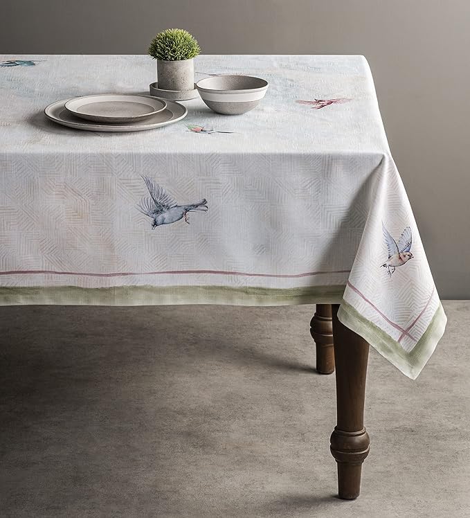 Maison d' Hermine Table Cloth Square Table 100% Cotton 54 x 54 Inches Tablecloth Reusable Decorative Everyday Use for Dining Room, Farmhouse, Home Party, Festive & Wedding Spring Summer - Flying Birds