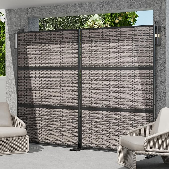 Casaphoria Metal Privacy Screen Outdoor, 72" H x 47" W Freestanding Decorative Privacy Screen for Patio Deck Balcony Garden with Stable Base, Black-crossbanding