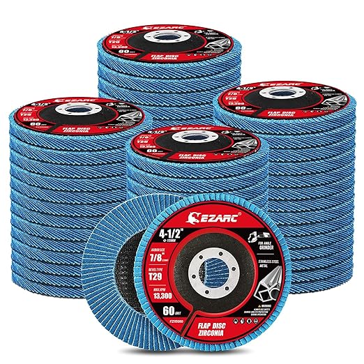 EZARC Flap Discs 60 Grit, 4 1/2 x 7/8-Inch Flap Sanding Disc, Type 29 Zirconia Grinding Wheel for Stainless Steel, Sheet Metal (50 Pack)