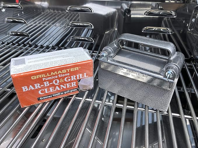 Grillmaster Combo - 2 x Grill Cleaning Pumice Bricks + Aluminum Brick Holder, Clean Restaurant Flat Top Grills or Griddles, Remove Carbon and Grease Without Chemicals