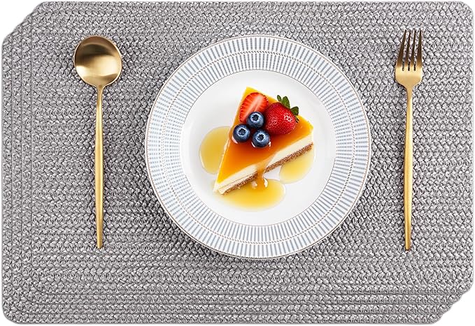 POLYTE Indoor/Outdoor Washable Woven Vinyl Table Dining Placemats, Set of 4