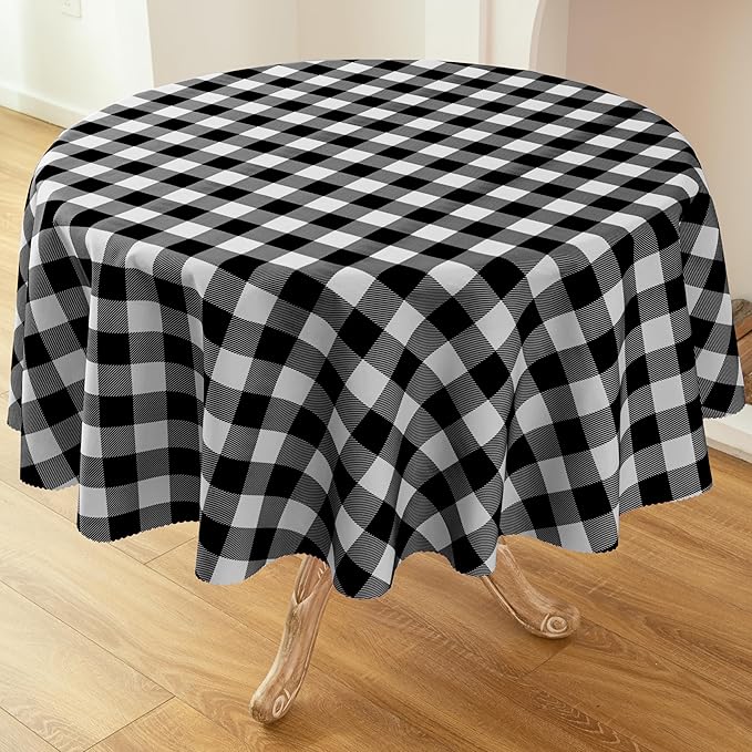 Waterproof Plaid Tablecloth Fabric - Round 25 Inch Classic Gingham Checker Table Cloth for Indoor/Outdoor Use - Buffalo Table Cover for Picnics, BBQs, and Parties
