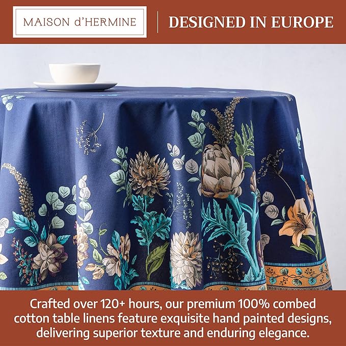 Maison d'Hermine Premium Table Cloth Round Table 100% Cotton 70 Inches Tablecloth Reusable Decorative Everyday Use for Dining Room, Farmhouse, Home, Party, Festive & Wedding - Artichoke