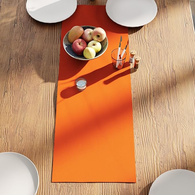 Encasa XO Table Runner 13"x36" Long | Cotton Canvas Fabric | Orange Solid Color | Machine Washable & Durable