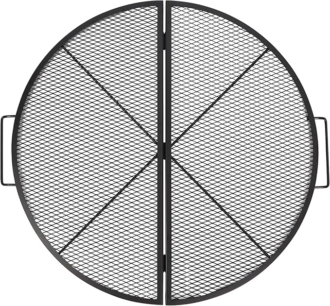 REDCAMP Foldable Fire Pit Cooking Grill Grate, Portable X-Marks Heavy Duty Steel Round Campfire BBQ Grill with Handle & Support Wire, Ideal for Outdoor Picnics & Gatherings, 36-Inch Black