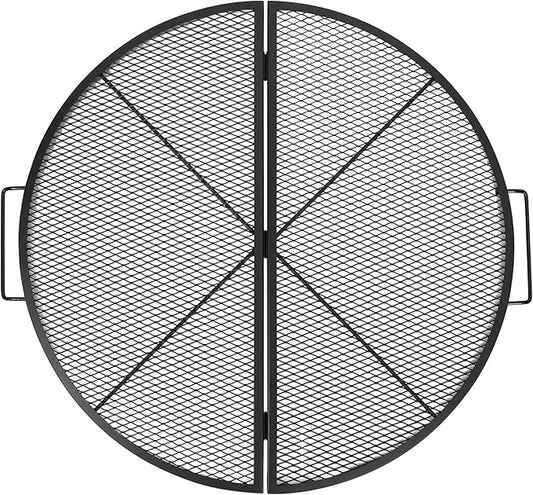 REDCAMP Foldable Fire Pit Cooking Grill Grate, Portable X-Marks Heavy Duty Steel Round Campfire BBQ Grill with Handle & Support Wire, Ideal for Outdoor Picnics & Gatherings, 36-Inch Black
