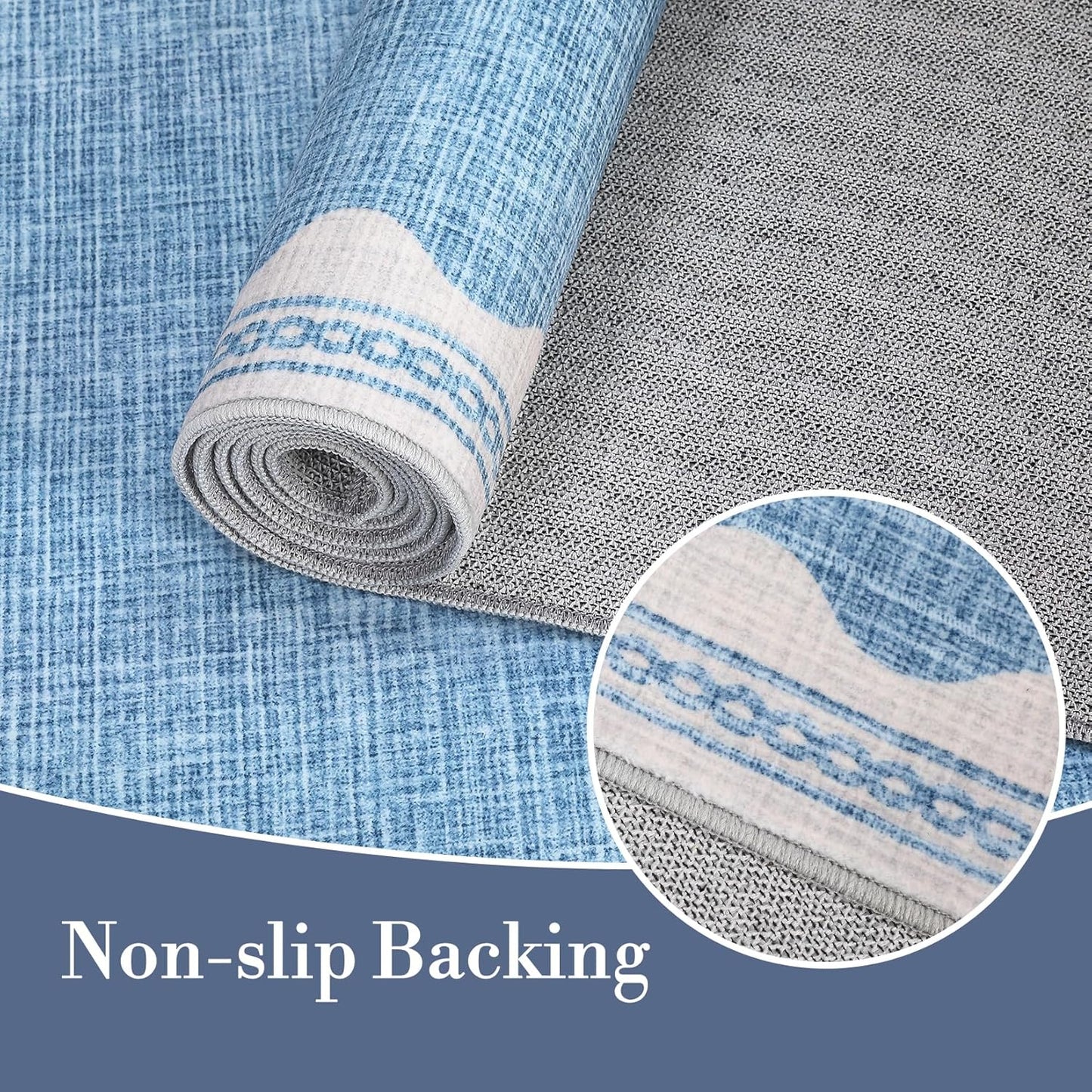 Scalloped 3x5 Rugs for Entryway, Small Area Rug Solid Blue Rug for Bedroom Girls, 3x5 Washable Rugs for Living Room, Non Slip Scalloped Bath Mat, Soft Dorm Nursery Carpet for Bedside