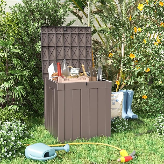 EasyUp 51Gal Outdoor Deck Box, Lager Patio Storage Box Indoor and Outdoor Use,Resin Storage Bin for Patio Furniture Cushions Garden Tools, Package Delivery (Gray)