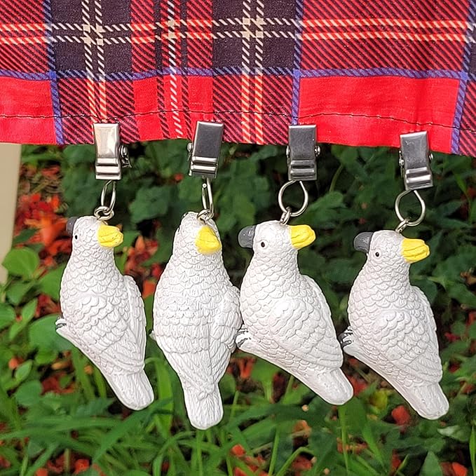 TwoFish Home Set of 4 White Parrot Resin Tablecloth Weights Clips White Parrot Handicraft Tablecloth Clamps Pack of 4