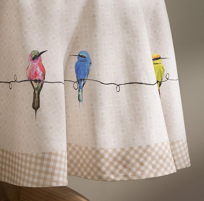Maison d' Hermine Table Cloth Round Table 100% Cotton 69 Inches Tablecloth Reusable Decorative Everyday Use for Dining Room, Farmhouse, Home, Party, Festive & Wedding Spring Summer - Birdies On Wire