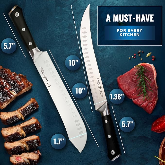 Cutluxe Butcher Knife Set – Cimeter Breaking & Bullnose Carving Knives for Meat Cutting – Professional Knife Set, Razor Sharp German Steel,Full Tang, Ergonomic, Butcher Knives for BBQ – Artisan Series