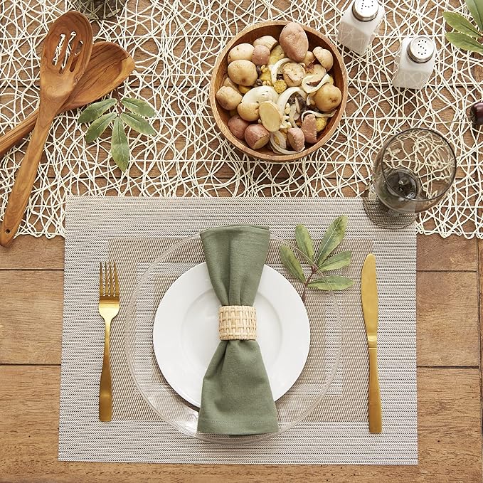 DII PVC Tabletop Collection Woven Indoor/Outdoor, Placemat Set, 13x17.25, Stone, 6 Piece