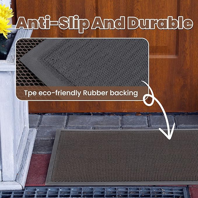 Outdoor Indoor Door Mats for Entryway, Heavy Duty and Durable All-Weather Entry Mat, Low Profile, Non-Slip and Easy Clean Outdoor Doormat for Entrance, Patio and Garage (Brown 36"x24")