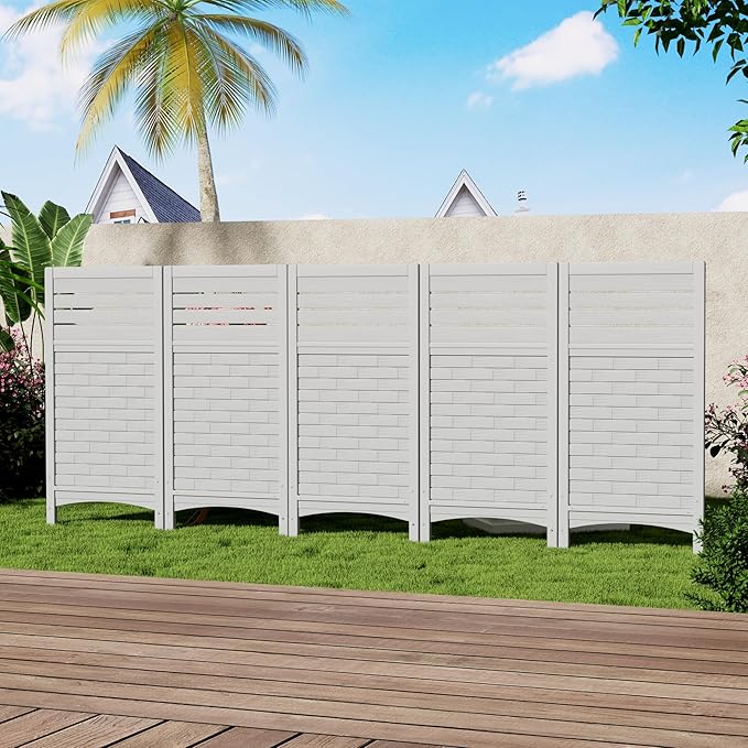 Outdoor Fence Privacy Panels,Resin Privacy Fence Panels for Outside,Air Conditioner/Trash Can/Pool Equipment Enclosure 4-Pack(Off-White)