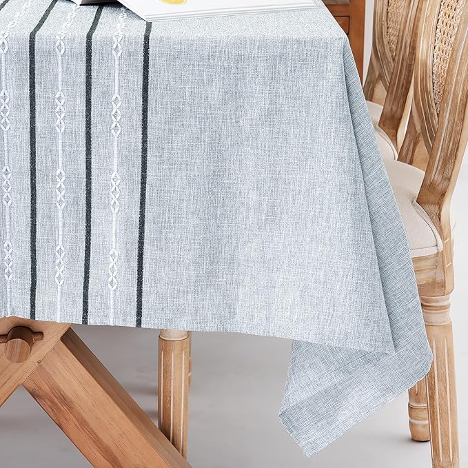 Chassic 60 x 104 inches Farmhouse Style Linen Tablecloths, Boho 6 Foot Wrinkle Resistant Washable Rectangle Table Cloth for Dining Room, Kitchen, Wedding and Holiday Decorative - Striped Grey
